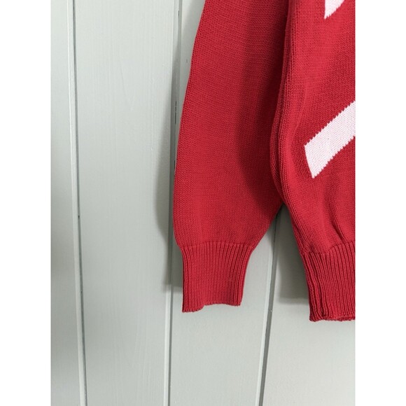 Men's Vtg Pringle Of Scotland Sweater L Large 100% Cotton Red White Geometric - Picture 3 of 8